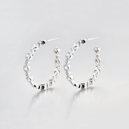 925 sterling silver round cubic zirconia open ring hoop earrings