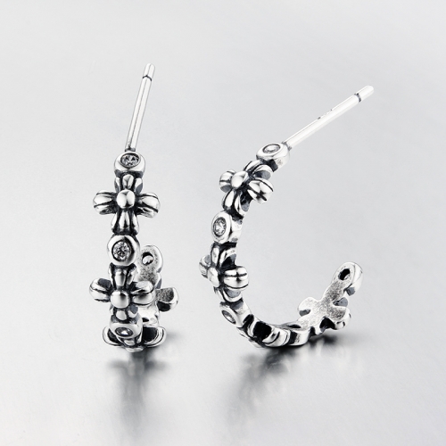 925 sterling silver cubic zirconia flower hoop earrings
