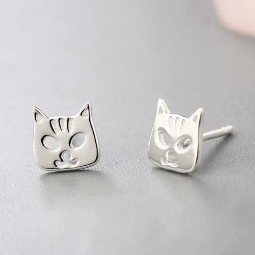 925 sterling silver cute cat shape stud earrings