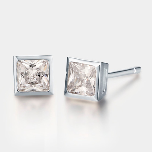 925 sterling silver cz stones cube stud earrings