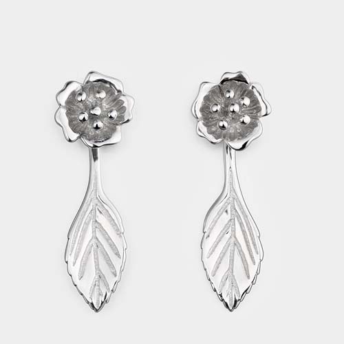 925 sterling silver flower and leaf drop earrings