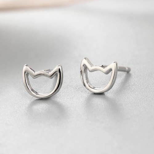 925 sterling silver cute simple hollow cat stud earrings