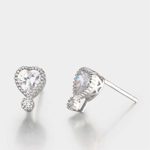 925 sterling silver cz stones heart stud earrings