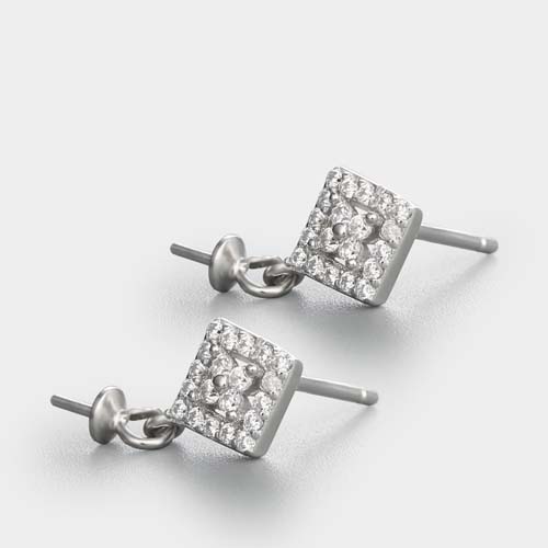 925 sterling silver cubic zirconia square pattern earring studs