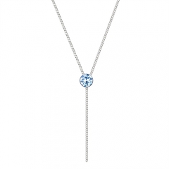 925 sterling silver round crystal charm long necklace
