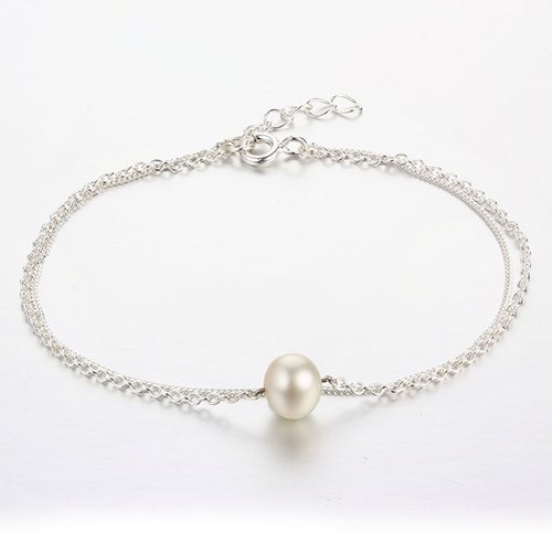 925 sterling silver  pearl double-layers chain bracelet