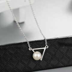 925 sterling silver triangle clip pearl charm necklaces