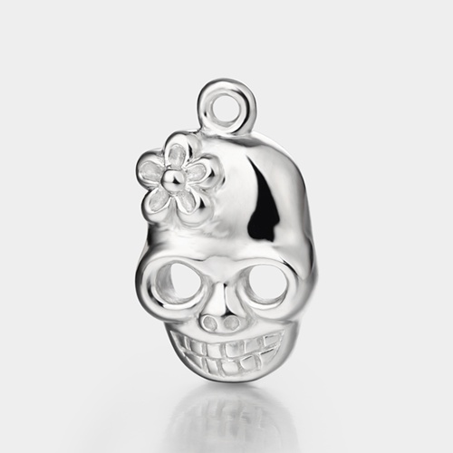 925 sterling silver skull charm with flower
