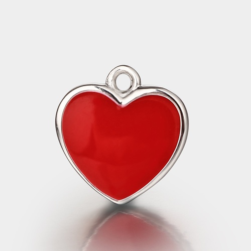 925 sterling silver big enamel red heart charms