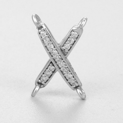 925 sterling silver cz pave X connector charms