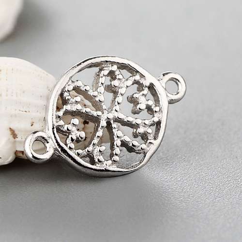 925 sterling silver flower round connector charms