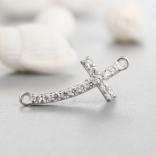 925 sterling silver cubic zirconia curved cross charms