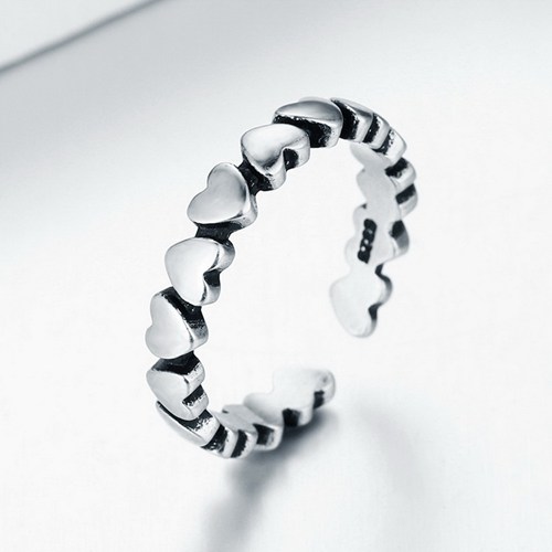 Oxidized 925 silver heart link open ring