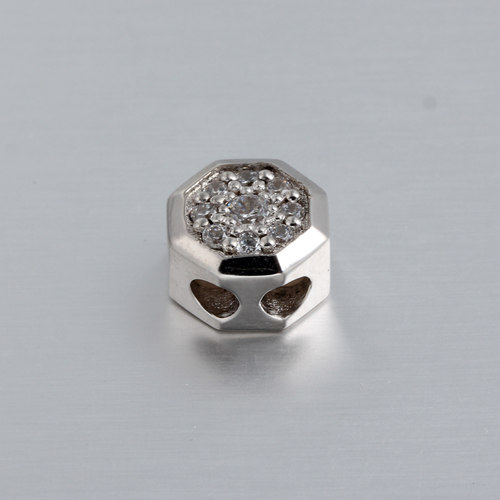 925 silver cz hexagon slider beads,two hole bead