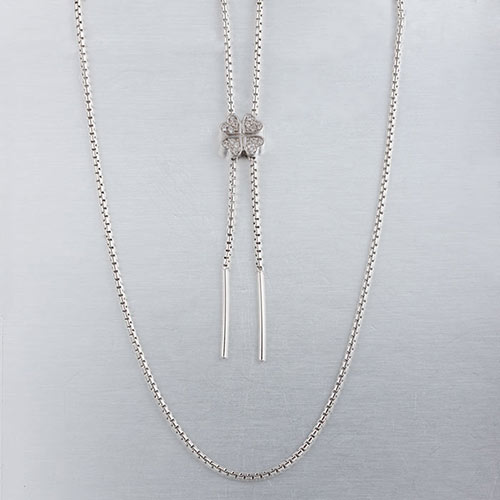Silver adjustable cz clover sliding necklace