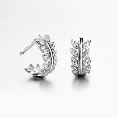 925 sterling silver cz curved leaf stud earrings