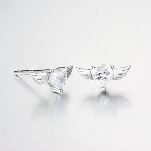 925 sterling silver heart cz wings stud earrings