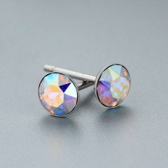 925 sterling silver crystal round stud earrings
