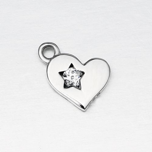 925 sterling silver cz star in heart charm
