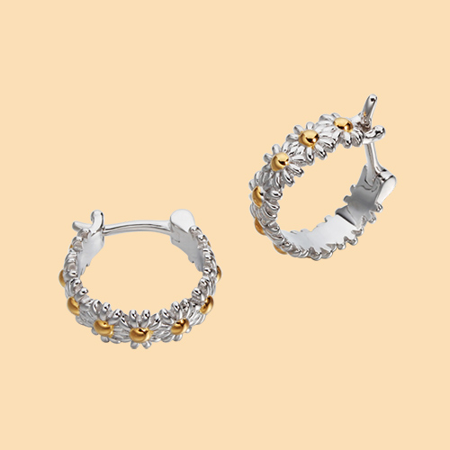 925 sterling silver daisy hoop earrings