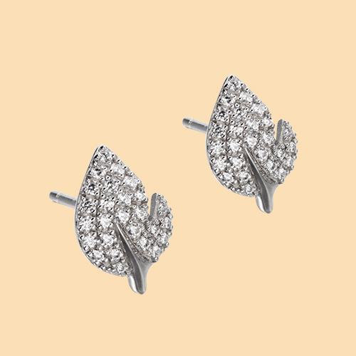 925 sterling silver cz leaf stud earrings