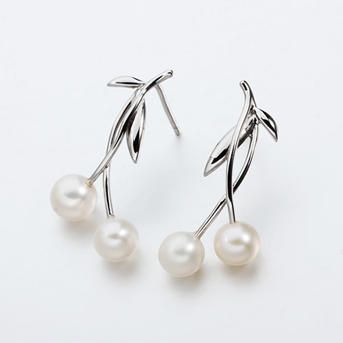 925 sterling silver double pearls cherry earrings