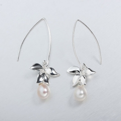925 sterling silver flower pearl hook earrings