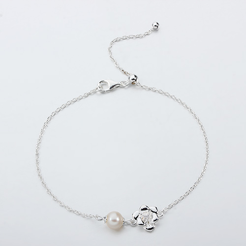 925 sterling silver gemstone pearl flower adjustable bracelet