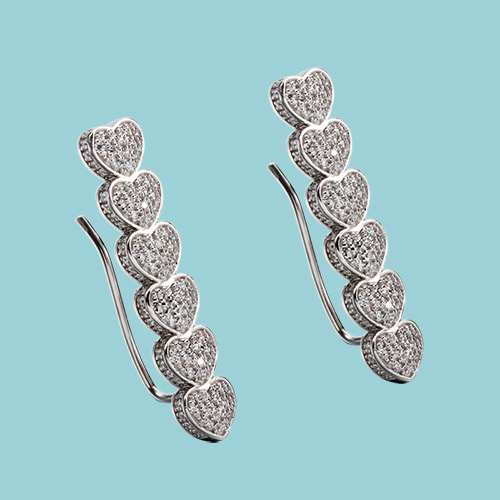 925 sterling silver cz pave hearts earrings