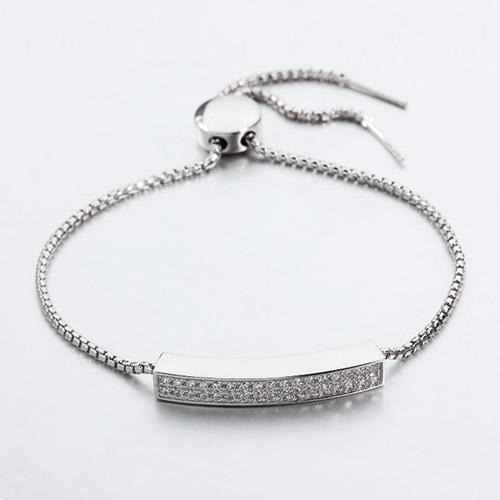 925 sterling silver cz pave rectangle adjustable bracelet