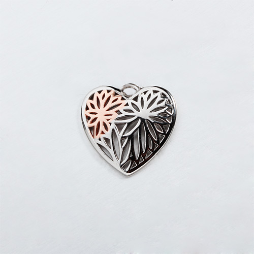 Two-tone 925 sterling silver hollow heart charms