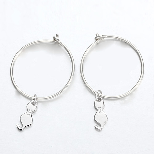 925 sterling silver cat minimalist hoop earrings