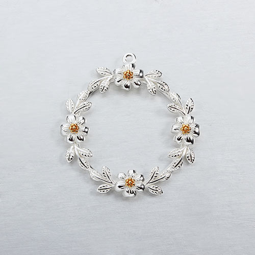 Two-tone 925 sterling silver flower wreath charms
