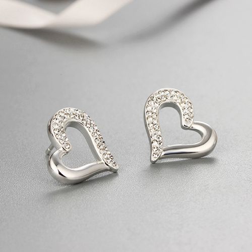 925 sterling silver crystal heart stud earrings
