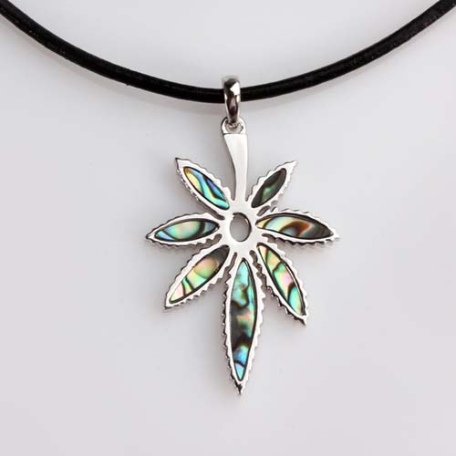 Sterling silver abalone shell palm leaf pendant