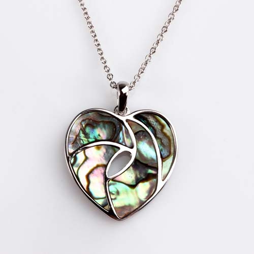 925 sterling silver abalone shell heart pendant