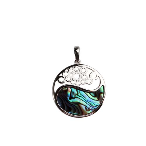 925 sterling silver abalone shell round pendant
