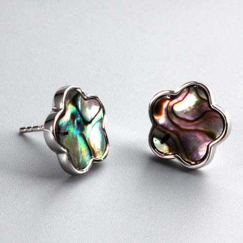 925 sterling silver abalone shell flower stud earrings
