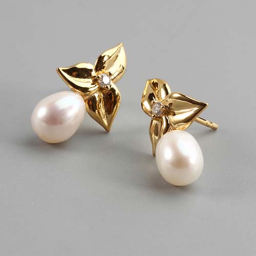 925 sterling silver cz pearl flower stud earrings