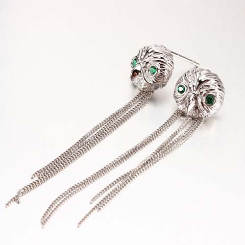 925 sterling silver cz owl long chain tassel earrings