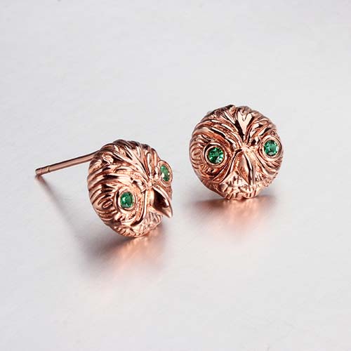 925 sterling silver cz owl head stud earrings