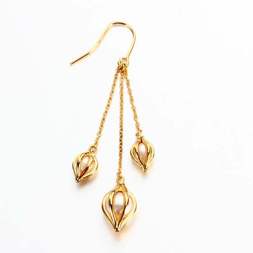 925 sterling silver three pearl cages drop earrings