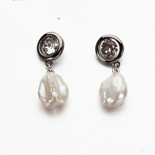 925 sterling silver cz baroque pearl earrings