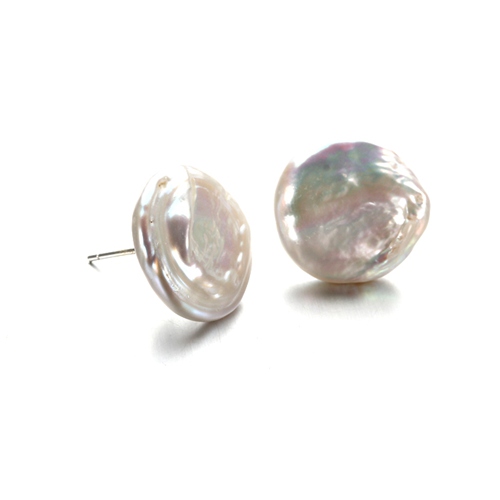 925 sterling silver flat baroque pearl stud earrings