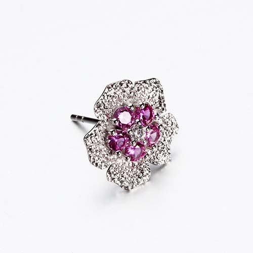 Luxury sterling silver cz pave flower stud earrings