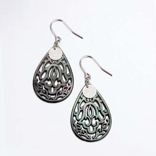 925 silver teardrop carved abalone paua shell earrings