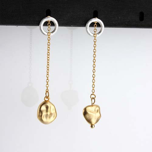 Sterling silver dangle pebble chain earrings