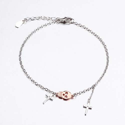 Halloween sterling silver skull cross bracelet