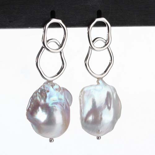 925 silver large baroque pearl geometric earrings