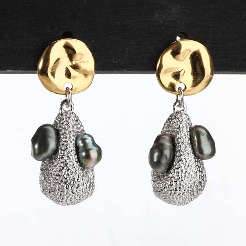 Sterling silver black pearl abstract earrings